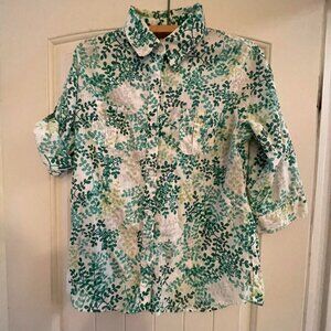 WOOLRICH Vintage blouse floral print in tones of green and white. Women size M.